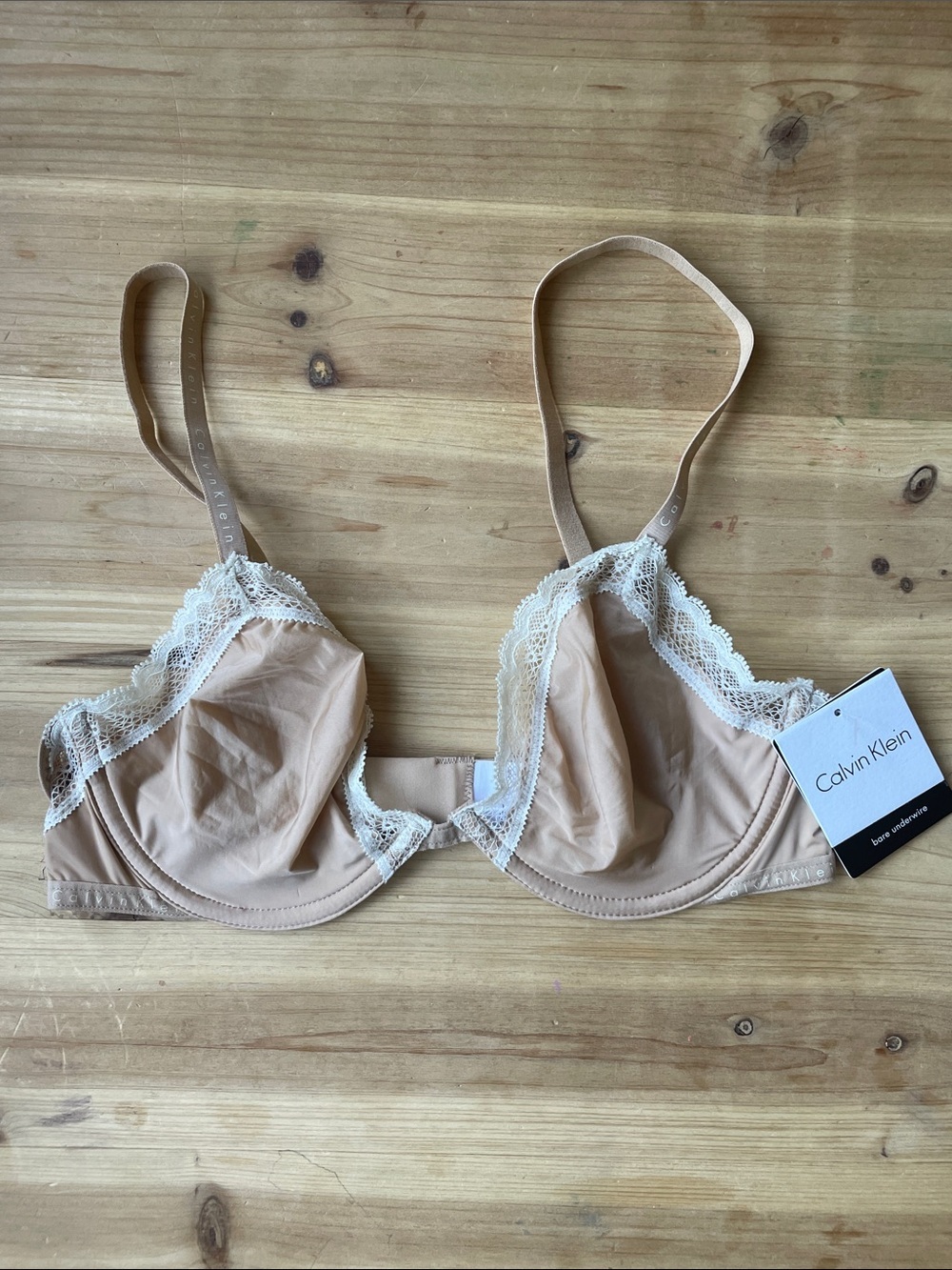 Calvin Klein Beige Dainty Lace-Trim Bare Underwire Bra NWT - Picture 3 of 11